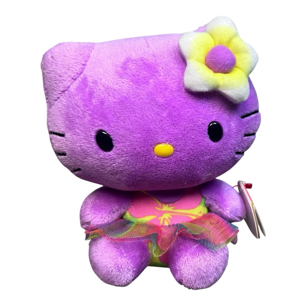 Ty Beanie Baby Hello Kitty Purple Hawaiian Tutu 6" Plush Sanrio Retired Plumeria